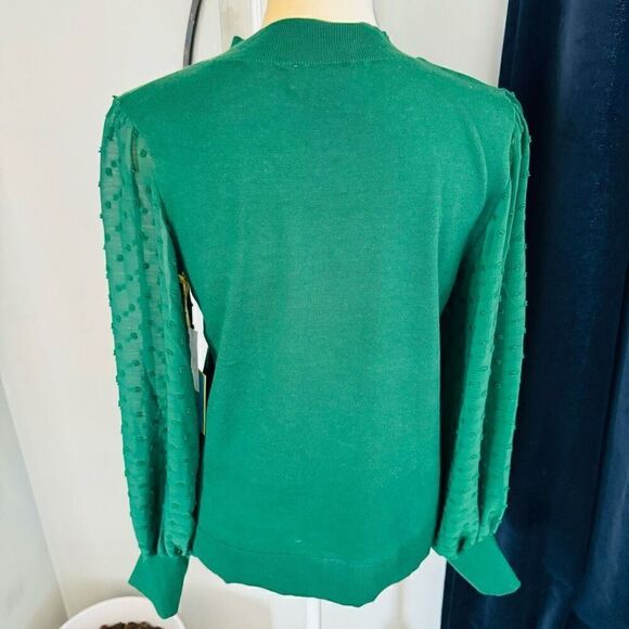 CeCe Clip Dot Sleeve Sweater, Holiday Christmas Party Top, Green, Size Small NWT - Picture 10 of 10